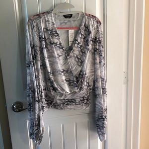 Brand new Gray and silver Bebe blouse
